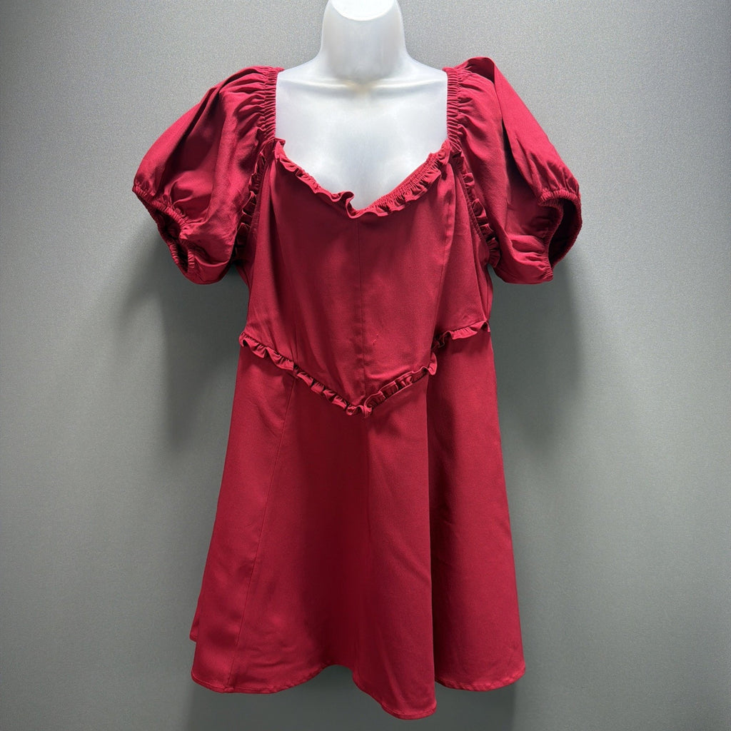Torrid Sweetheart Mini Dress Womens Plus 1X Red Puff Sleeve Stretch NWT