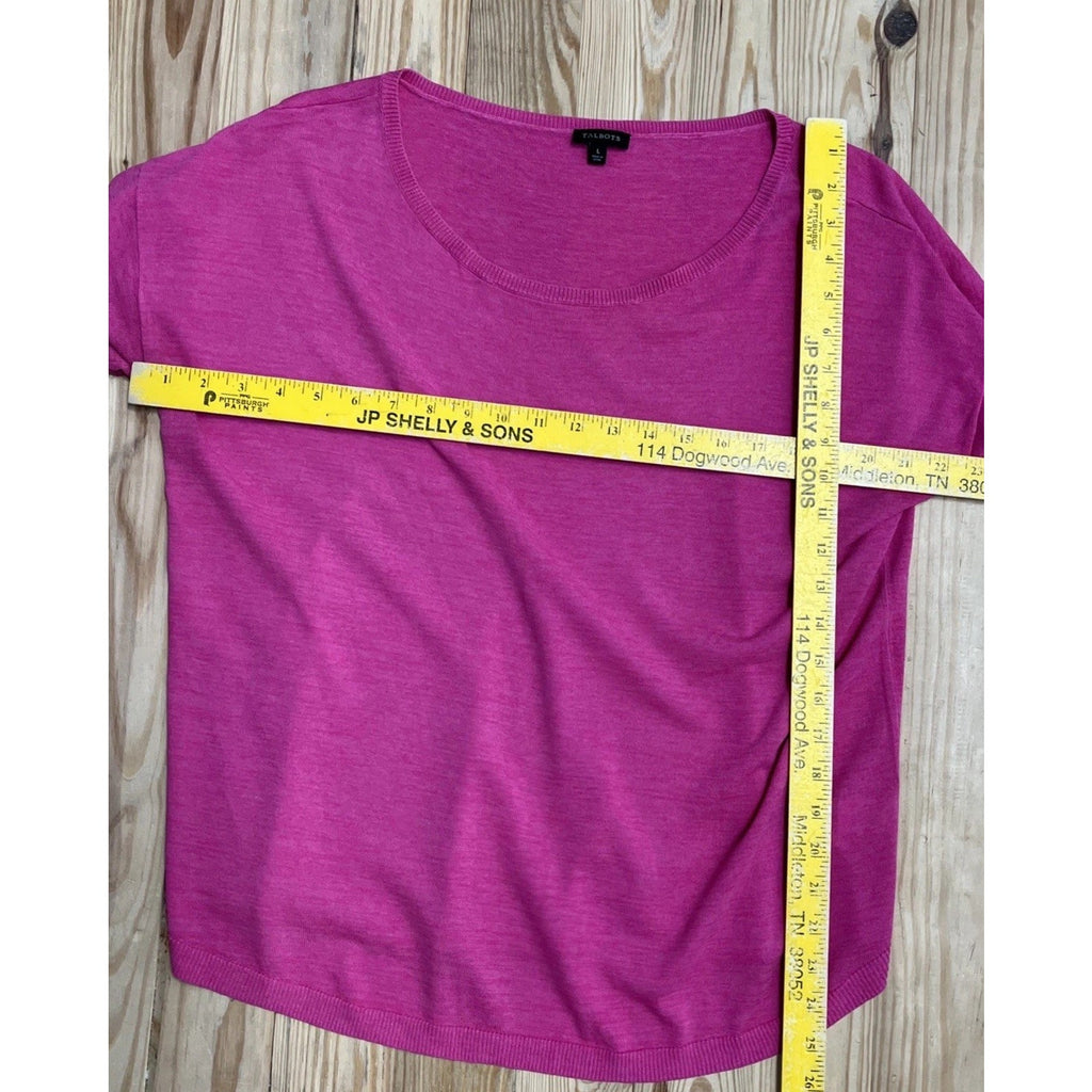 TALBOTS Woman L Pink Short Sleeved Sweater Cotton Blend Lightweight