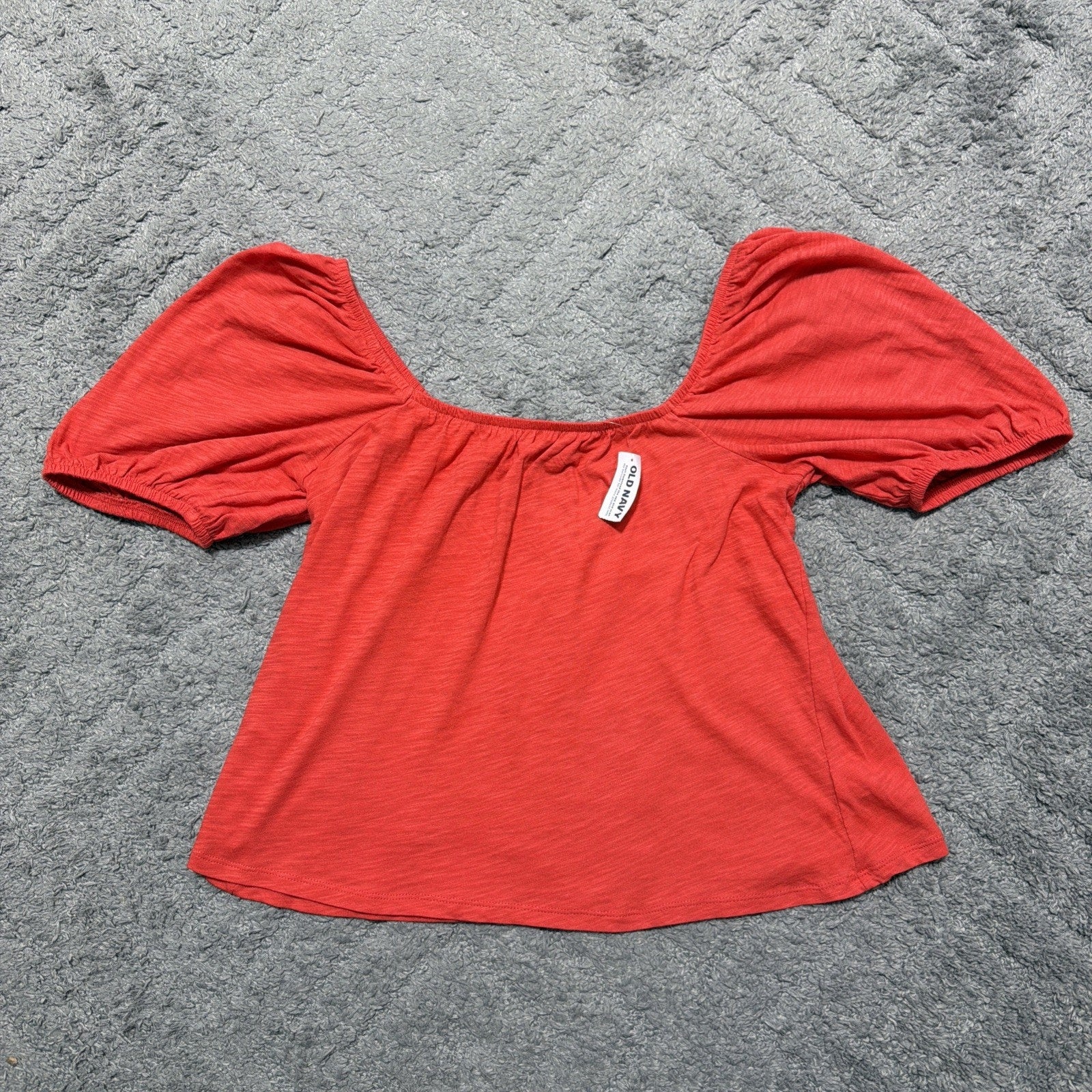 Old Navy Top Women Red Puff Sleeve Preppy Minimalist Casual Cotton Large NWT