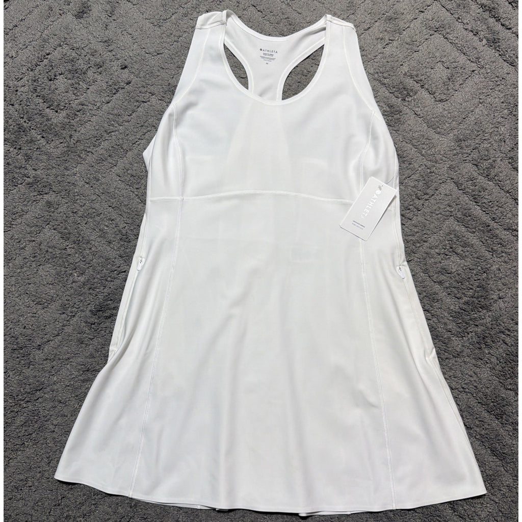 Athleta Levitate Dress White Plus 3X Athleisure Sporty Tennis Prep Pockets NWT