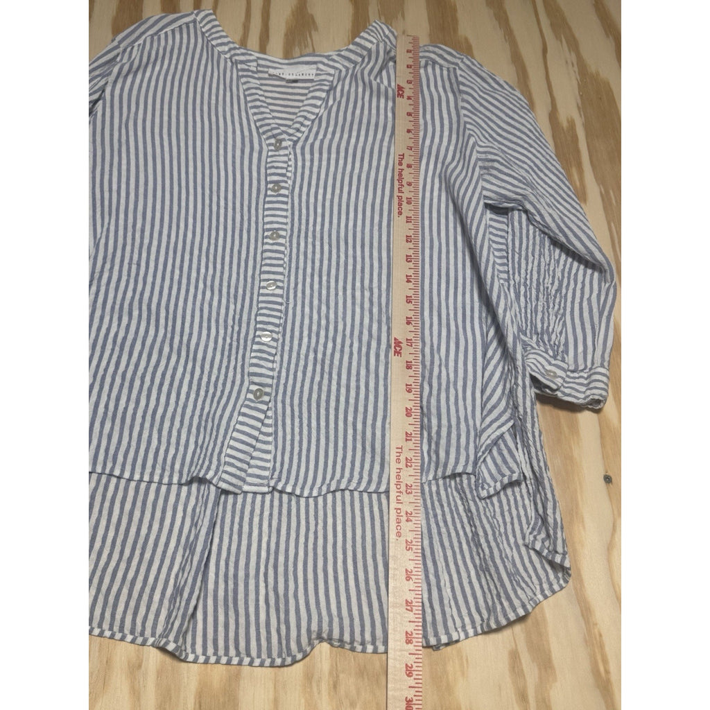 Jane Delancey High Low Women’s 1X Blue White Stripe Long Sleeve Top Coastal