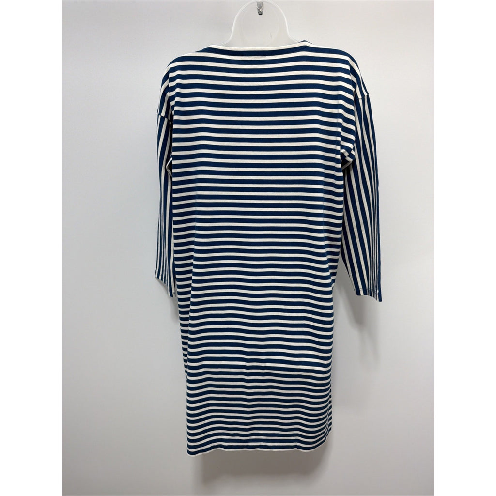 J.Crew Blue Knit Front Pocket Shift Dress In Stripe Size Medium