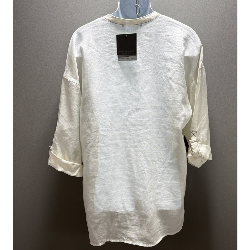 NEW Marc New York 100% Linen The Natural Summer Essential V Neck Shirt Mens L