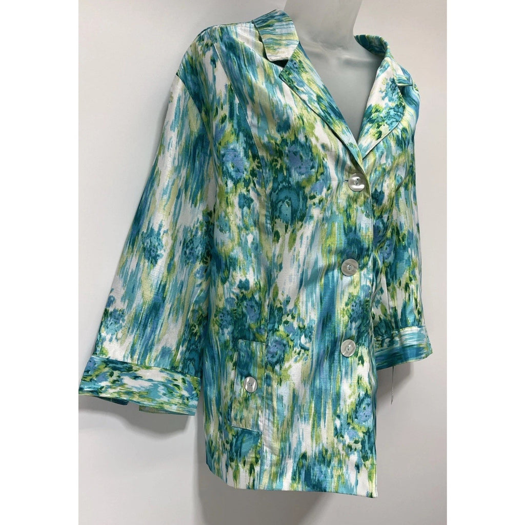 Southern Lady Womans Button Jacket Size 24W Green Blue Paint Abstract Effect NWT