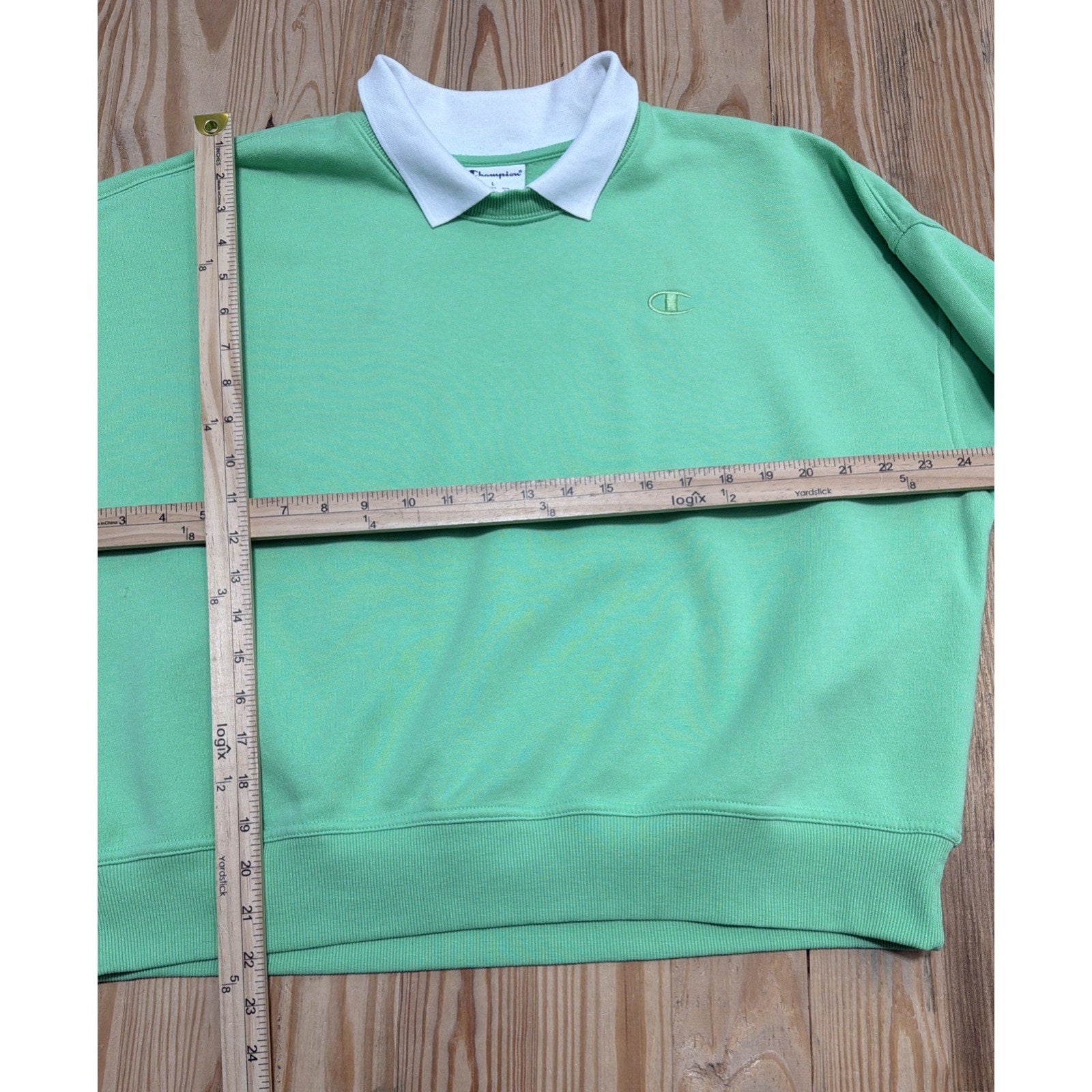 Champion Lime Green Vintage Inspired Collared Crewneck Sweatshirt Large