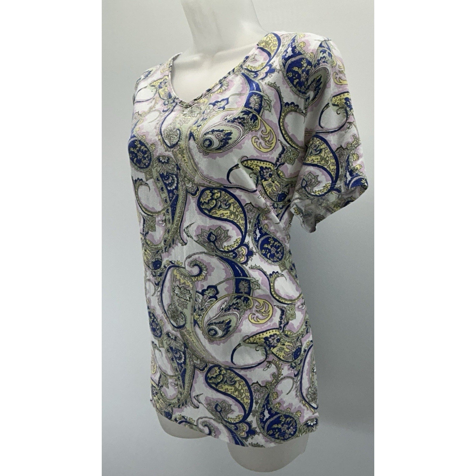 Talbots Women Sz 2X-Large Botanical Medallion 3/4 Sleeves Bateau Neck Tee.