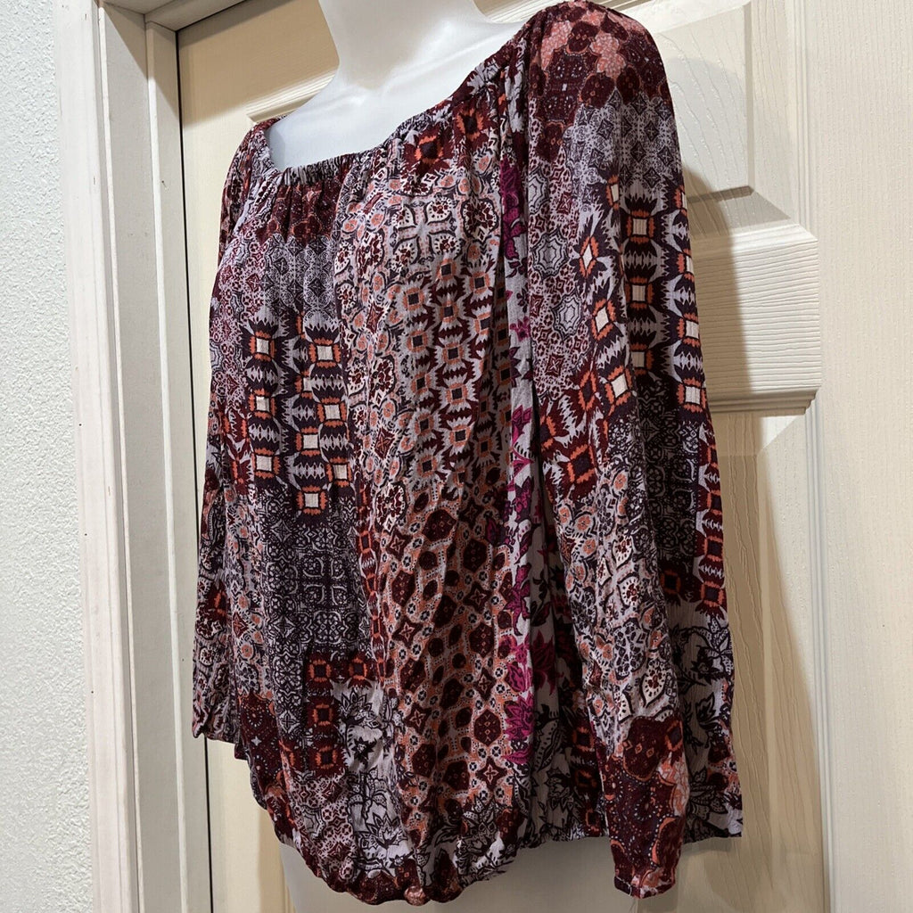 Knox Rose Shirt Women XL Maroon LongSleeve Boho Bohemian Bell Sleeve Crop