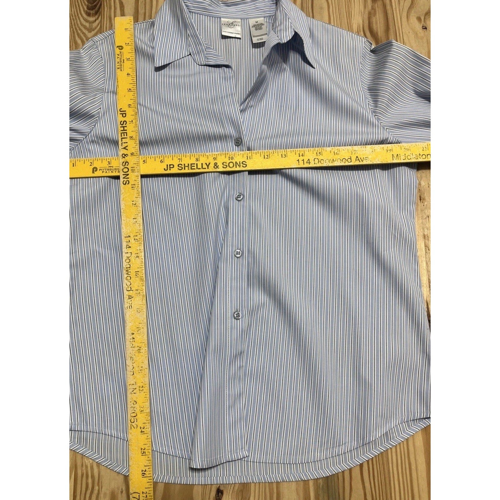 Emma James Womens Light Blue Striped Long Sleeve Button Up Shirt Size M Cotton