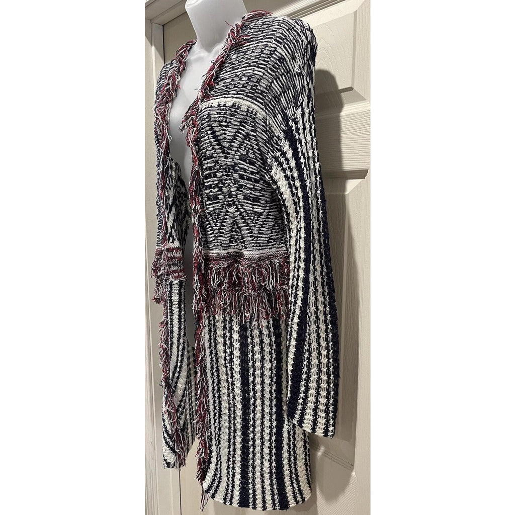 Women New Directions Blue, Red & White Open Front Sweater Cardigan Size L