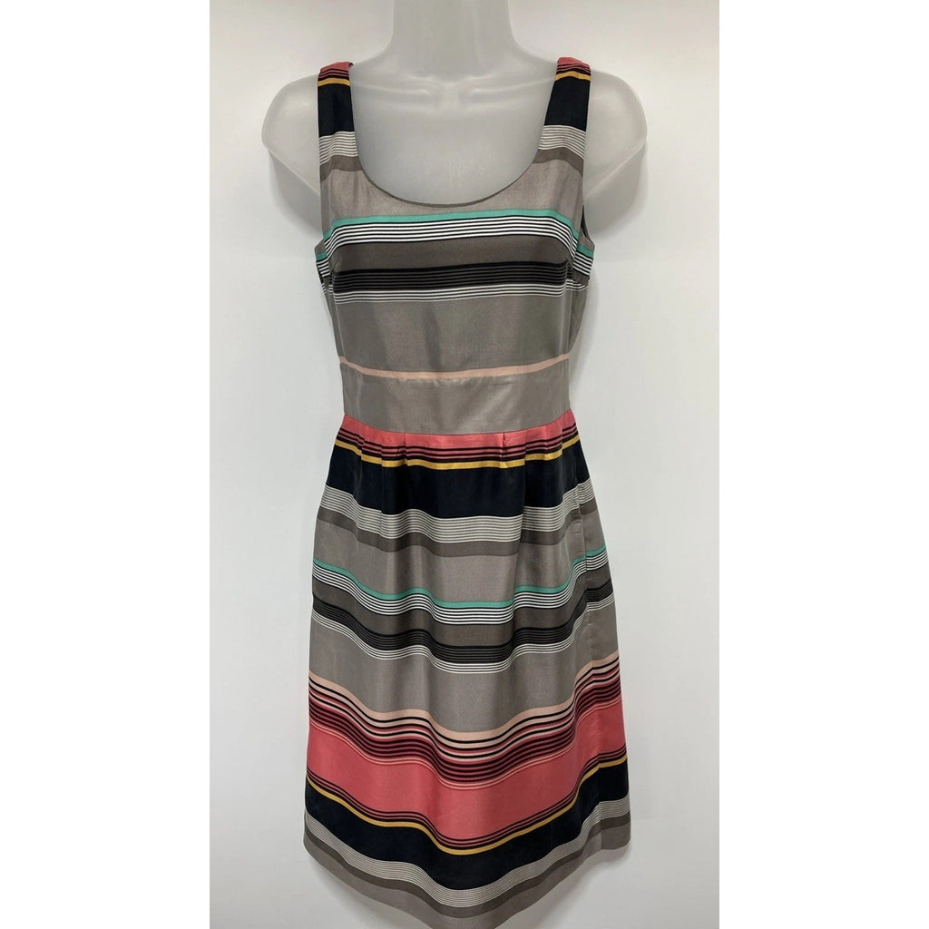 Banana Republic Sheath Dress Women Size 0 Striped 100% Silk Scoop-Neck Colorful