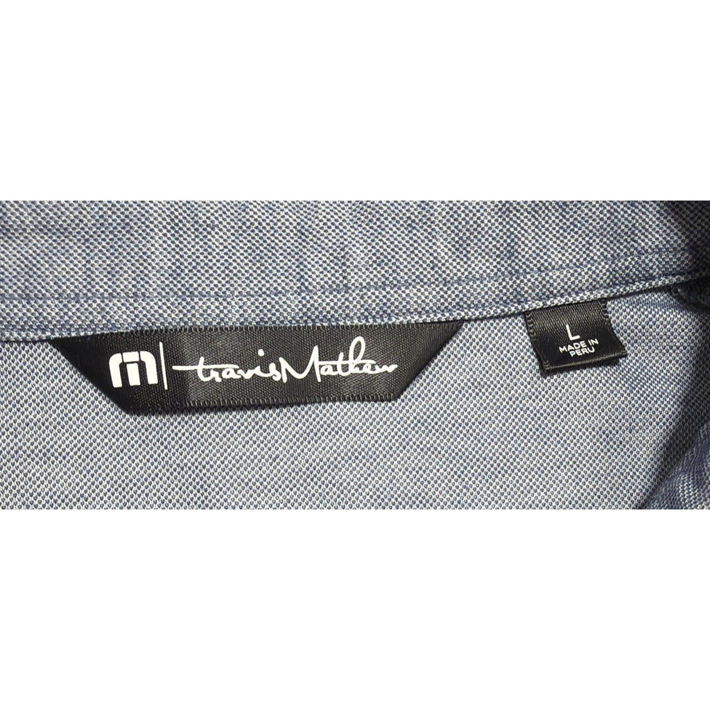 Travis Mathew Polo Shirt Mens L Blue Heather Flying Tortilla Quick Dry Golf EUC