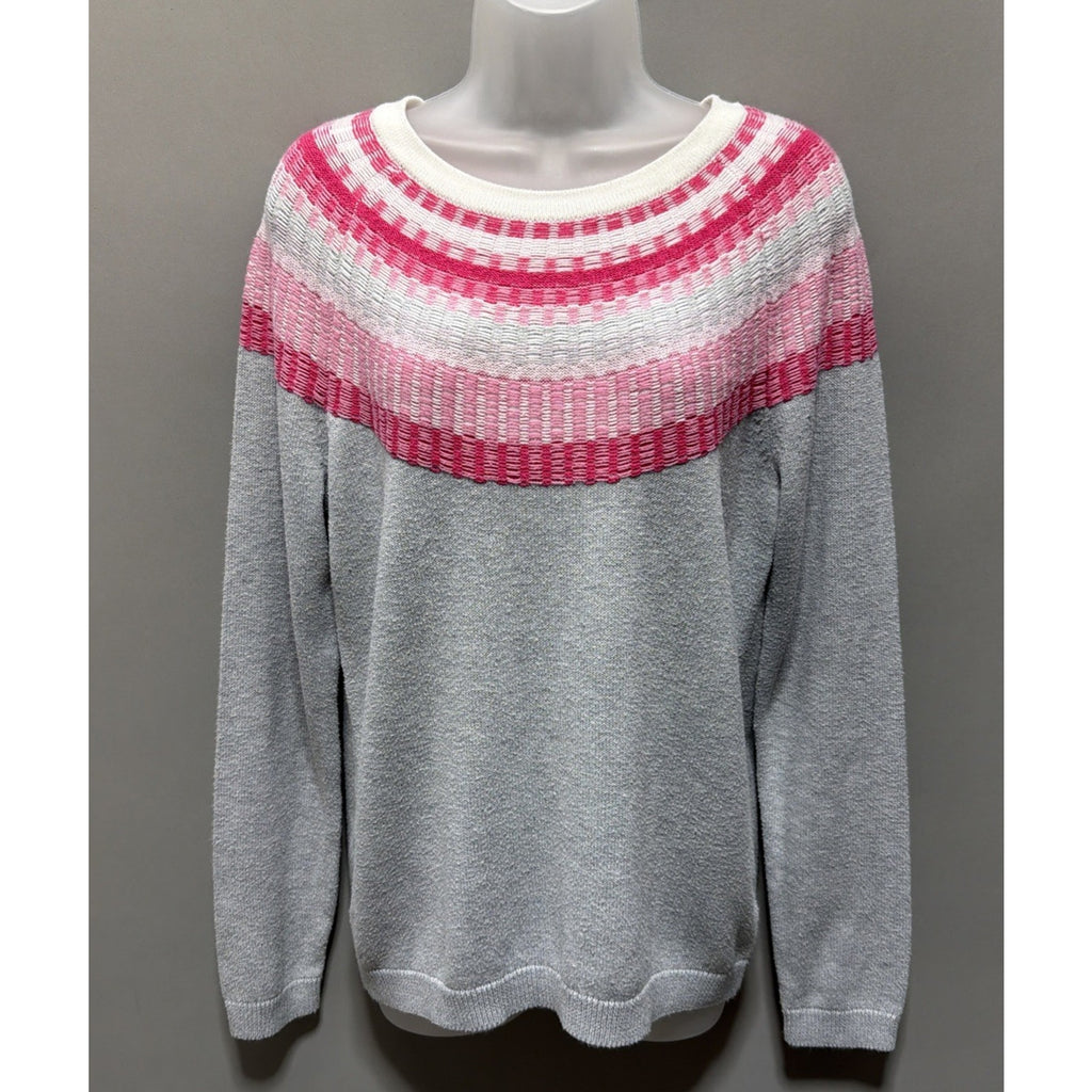 Talbots Women M Fair Isle Long Sleeve Pullover Rib Yoke Crewneck Sweater