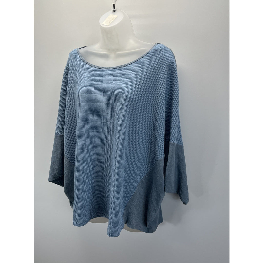 Umgee Denim Blue Waffle Knit Long Sleeve Batwing Casual Solid Top Women's Large