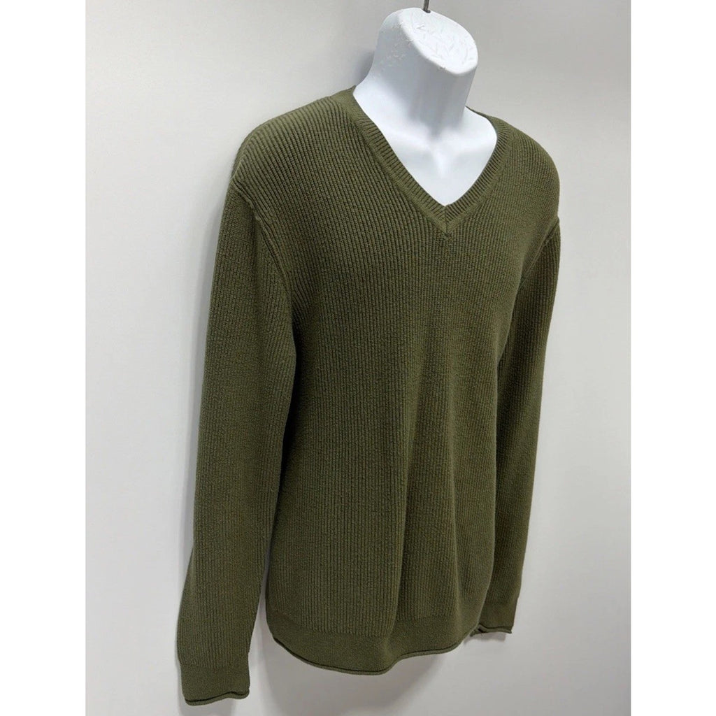 LUCKY BRAND Knit Pullover Sweater LG Men's Green Ribbed Cotton Blend Sweatshirt