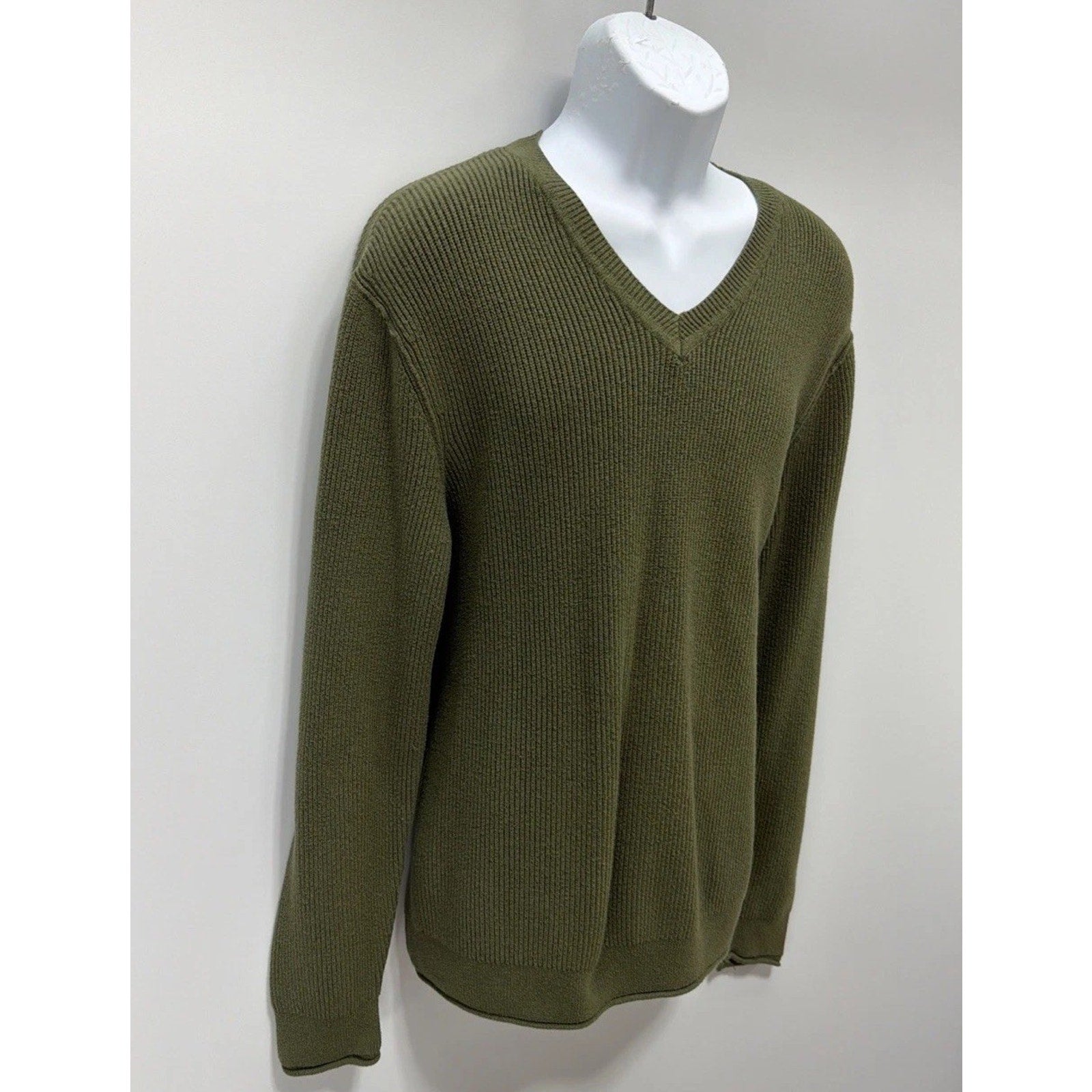 LUCKY BRAND Knit Pullover Sweater LG Men's Green Ribbed Cotton Blend Sweatshirt