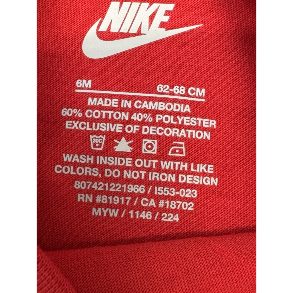 Infant Nike T Shirt One Piece Red Logo Snaps 6 Months