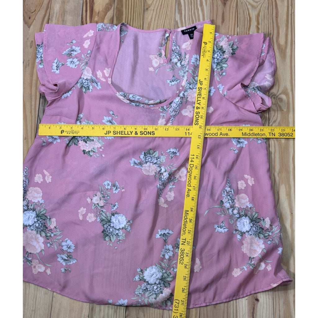 Torrid High Low Back Tunic Sheer Tank Top Chiffon Pink Floral Size 00