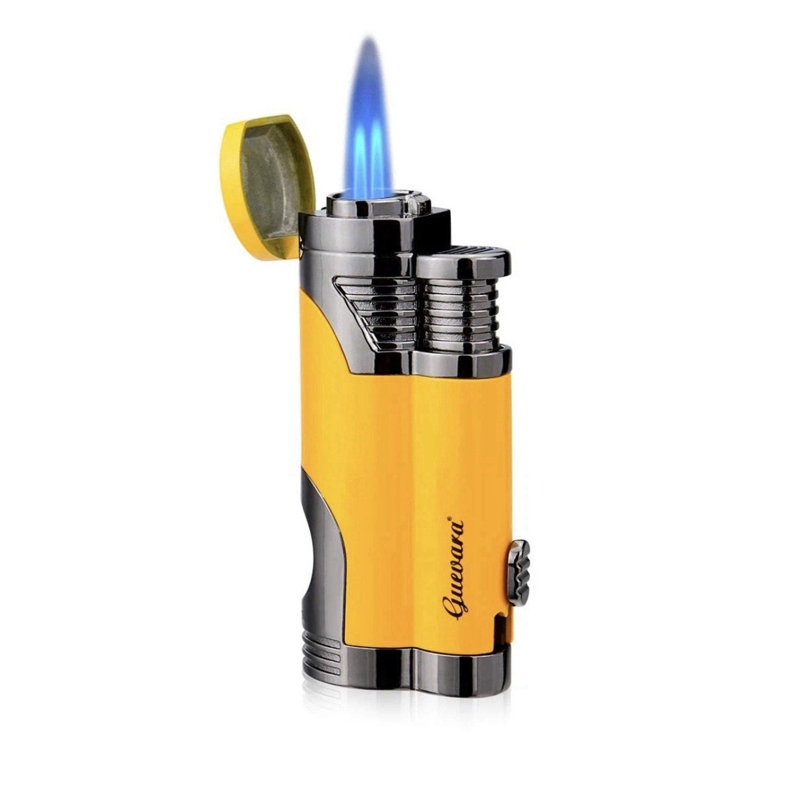 GUEVARA Double Jet Torch Butane Lighter Yellow Windproof Cigar Punch New In Box