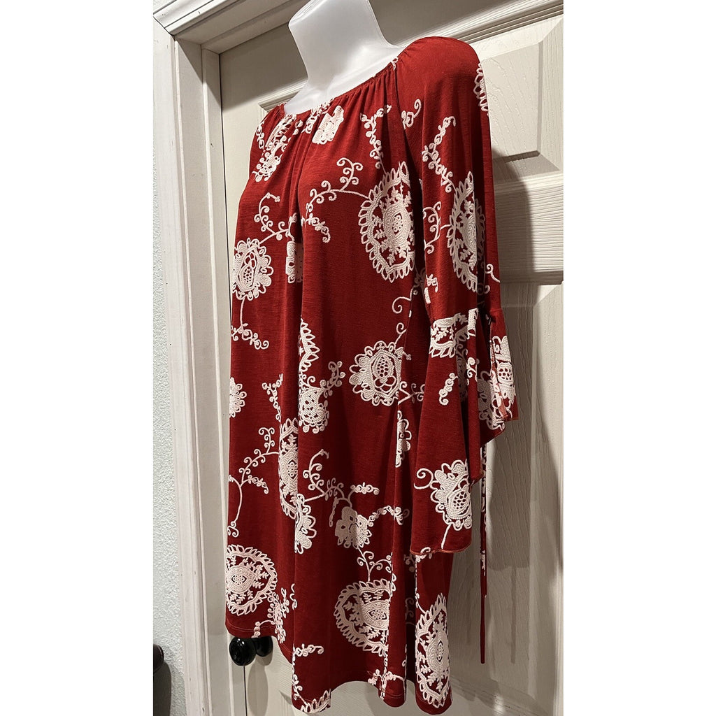 2B Together Coral Floral Tunic Blouse Dress Size Large Made in Los Angeles