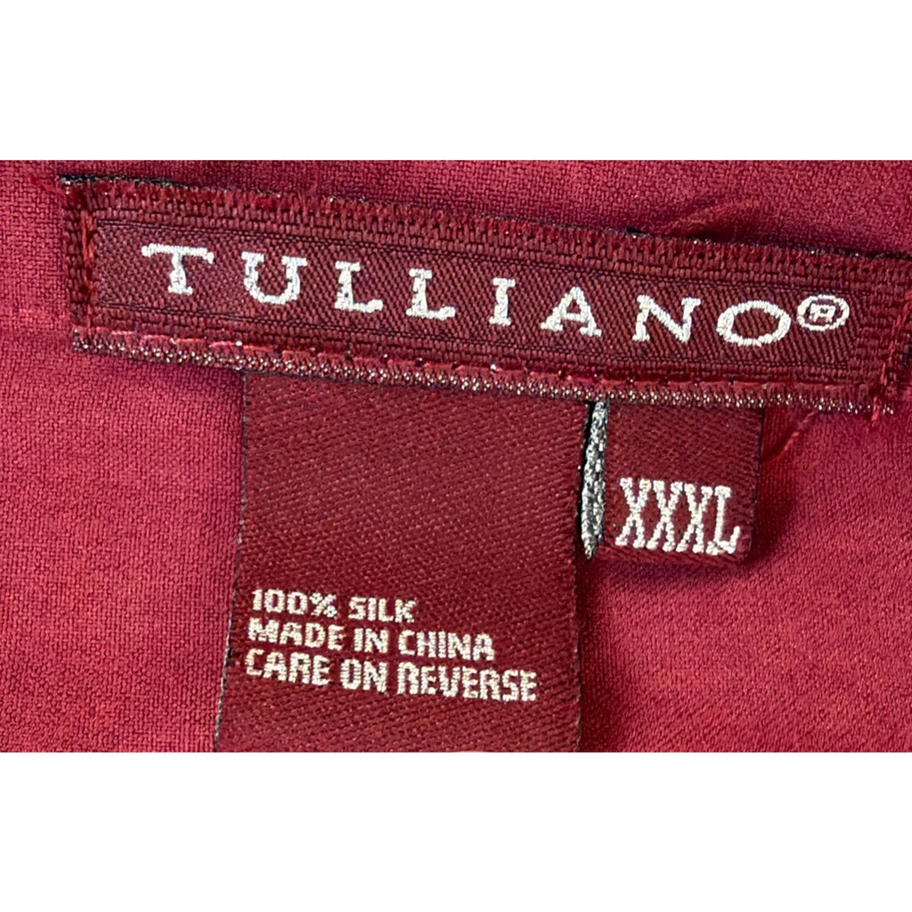 Tulliano Men’s XXXL 100% Silk Camp Shirt Wine Red Button Front Retro Lounge NWT