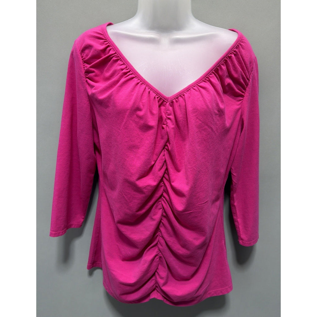 Womens New York & Company Pink Ruched V Neck Top Size XL