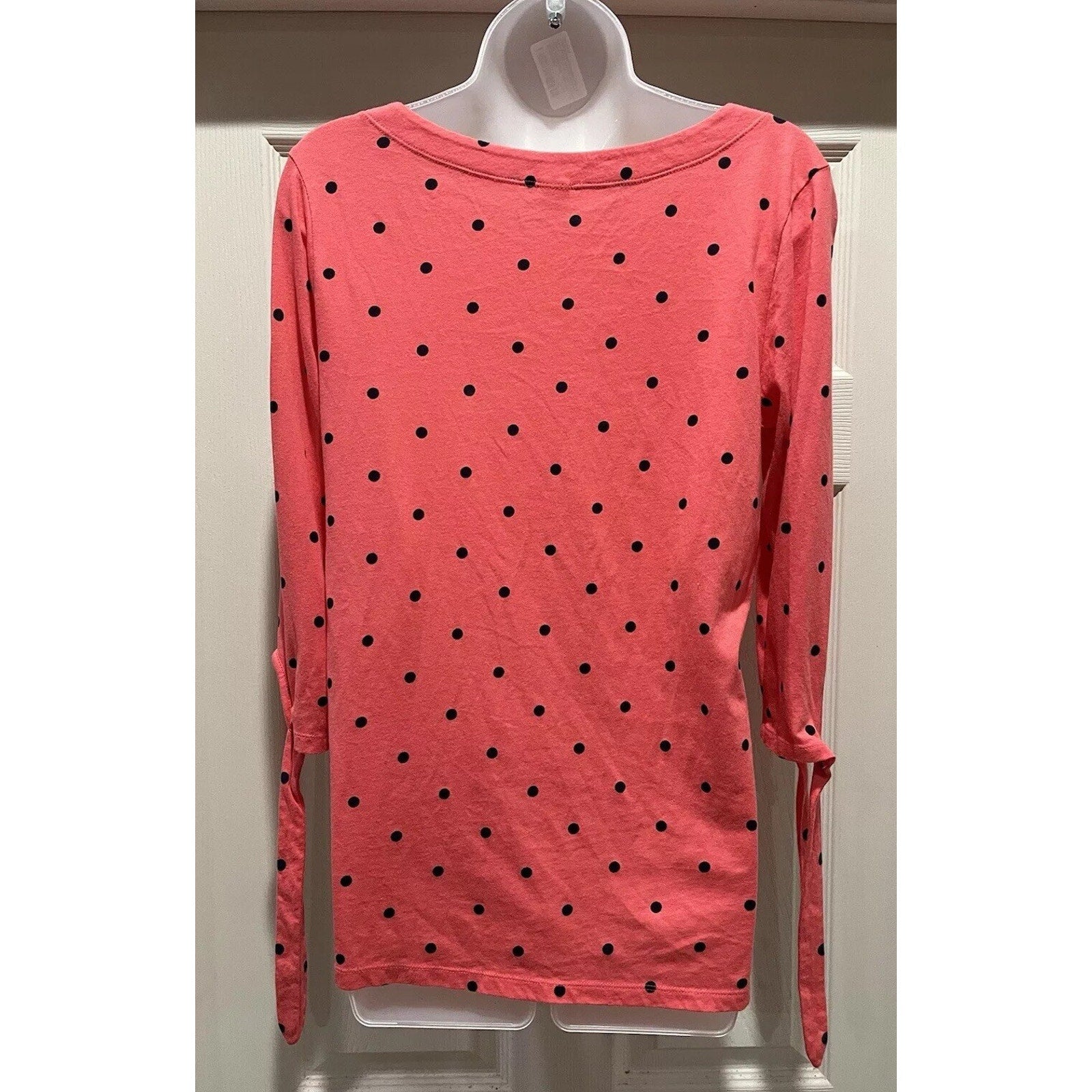 Old Navy Size S Coral Navy Polka Dot Tie Sleeve Top Blouse Women