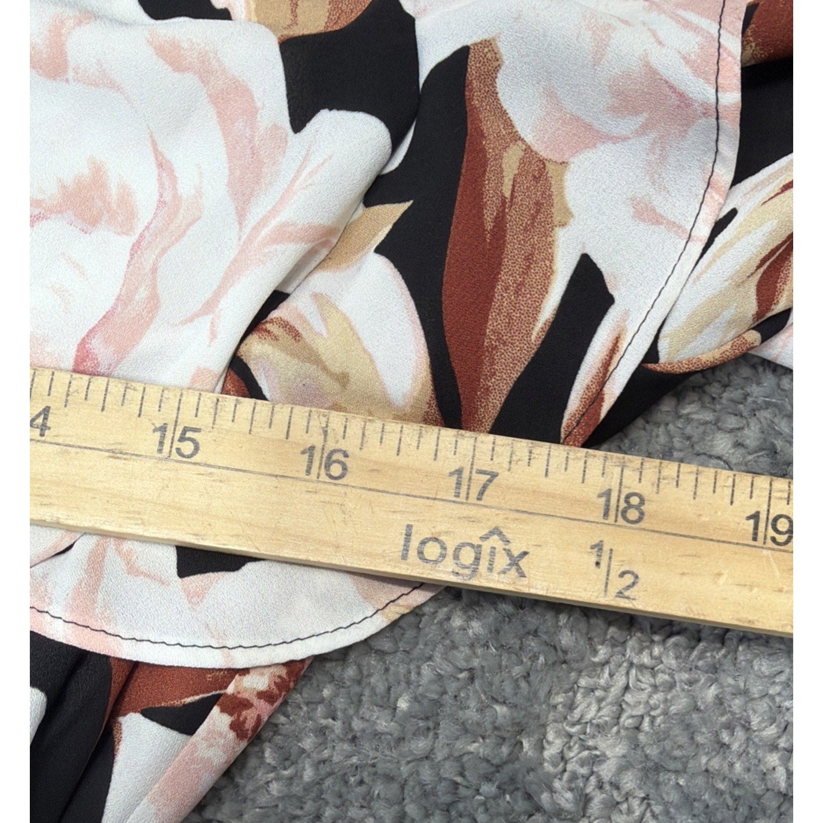 Express blouse top womens S Tie Waist Faux Wrap balloon sleeve brown floral