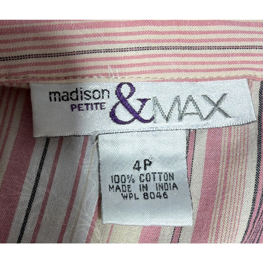 Madison & Max Womens Floral Design Striped LButton Down Blouse Size 4 Petite