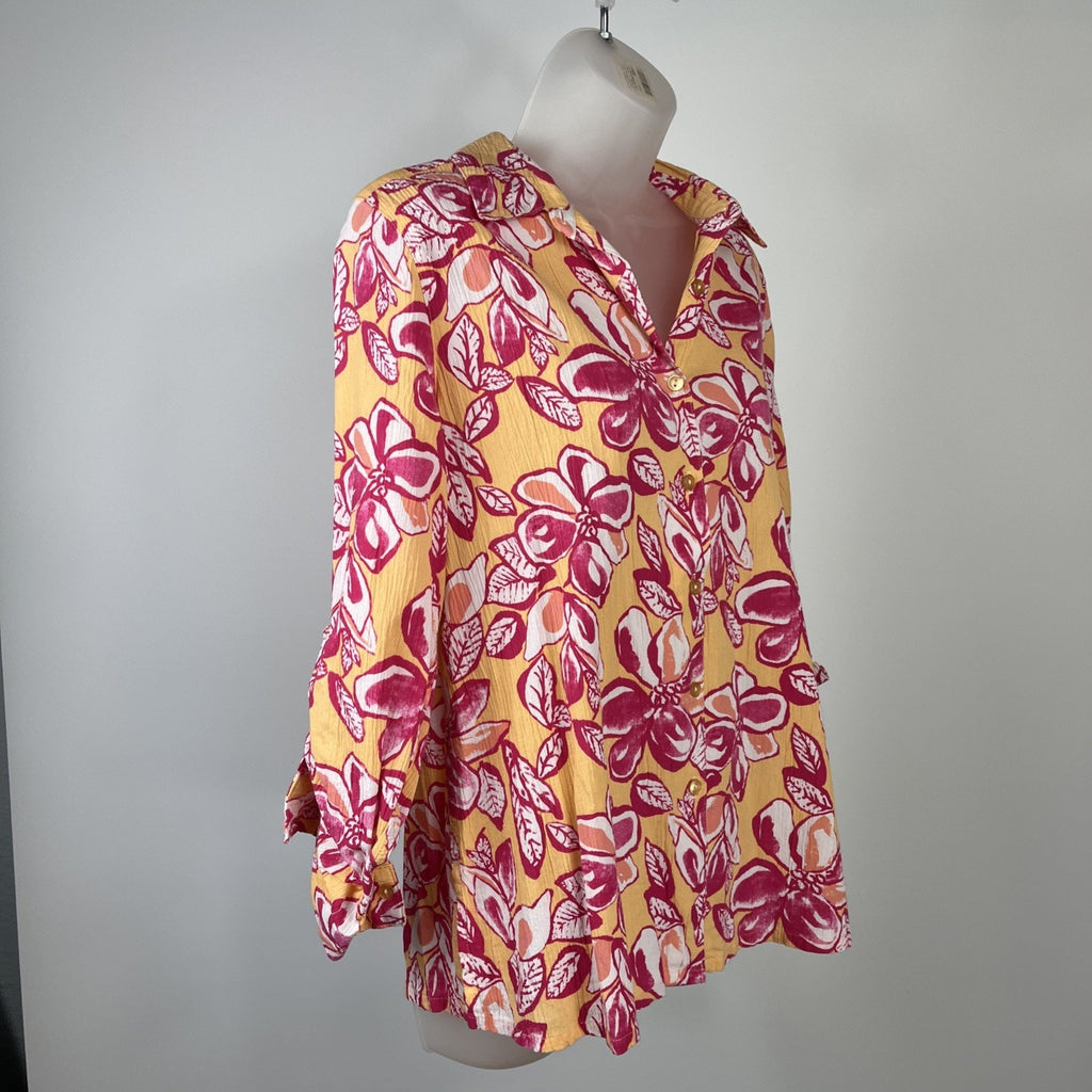 women's Appleseed's orange & pinks floral print shirt size medium Petite