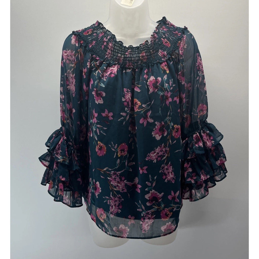 Cece Long Sleeve Floral Moment Blouse With Ruffle Cuff Sleeves Size Small