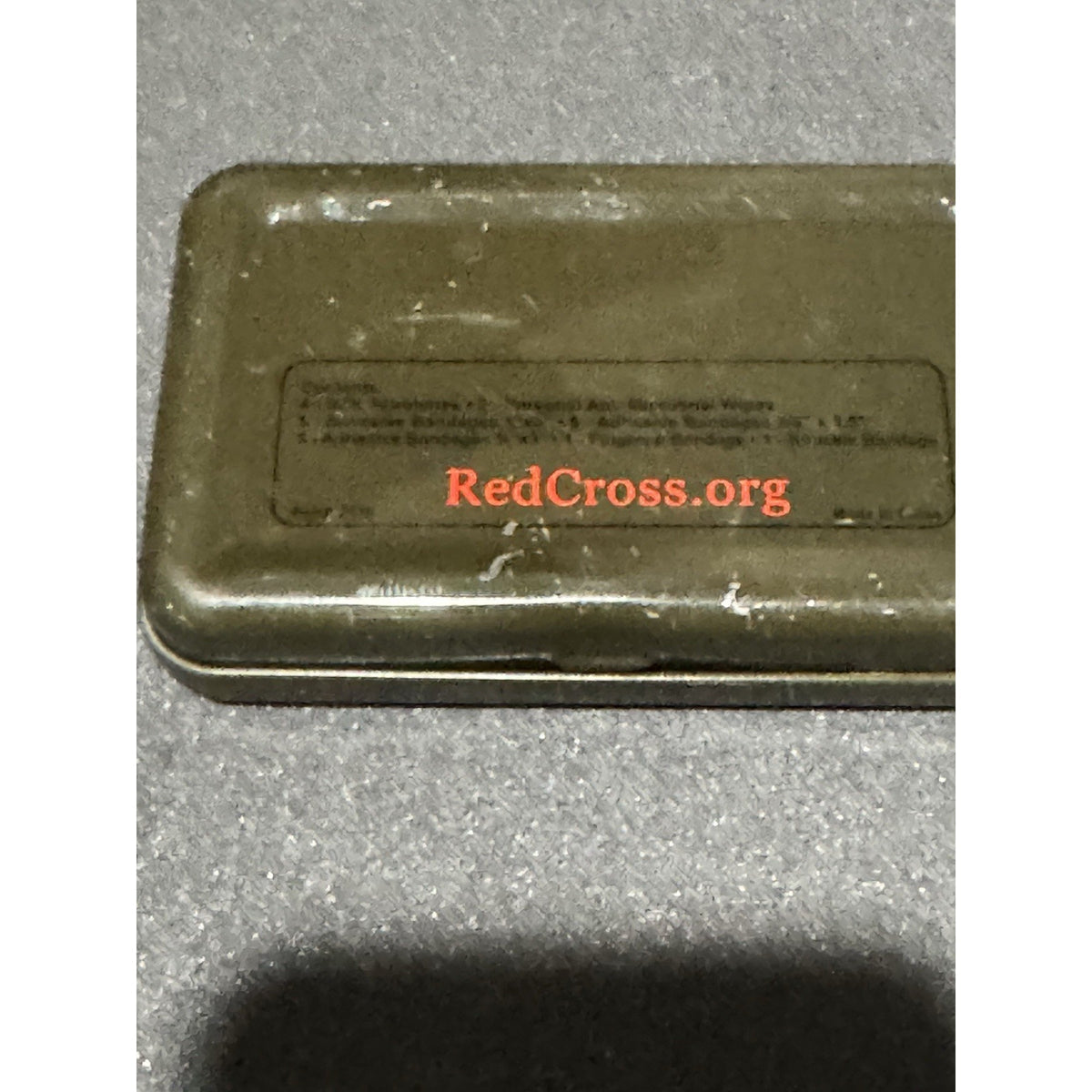 American Red Cross Field Service First Aid Metal Tin Olive Green 5” w/ Contents