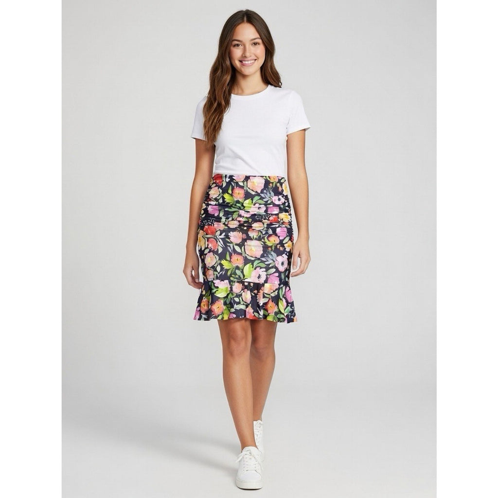 Women's Nicole Miller skirt Size 2 Lined Multi Color Floral Tropical Beach