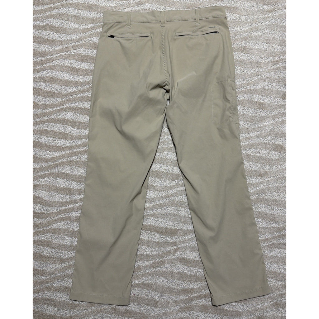 Eddie Bauer Travex Pants Mens 36x32 Khaki Stretch Travel Hiking Outdoor Zip
