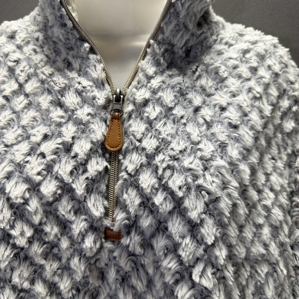 Women's Simply Southern White Gray Diamond Sherpa 1/4 Zip Pullover Fleece Size S