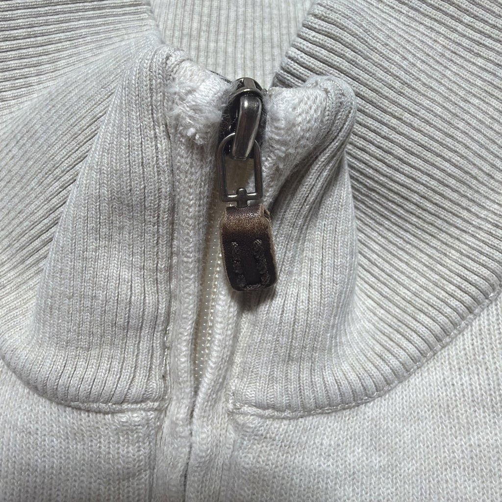 Eddie Bauer Quarter Zip Pullover Sweater Mens XL Beige Cotton Mock Neck