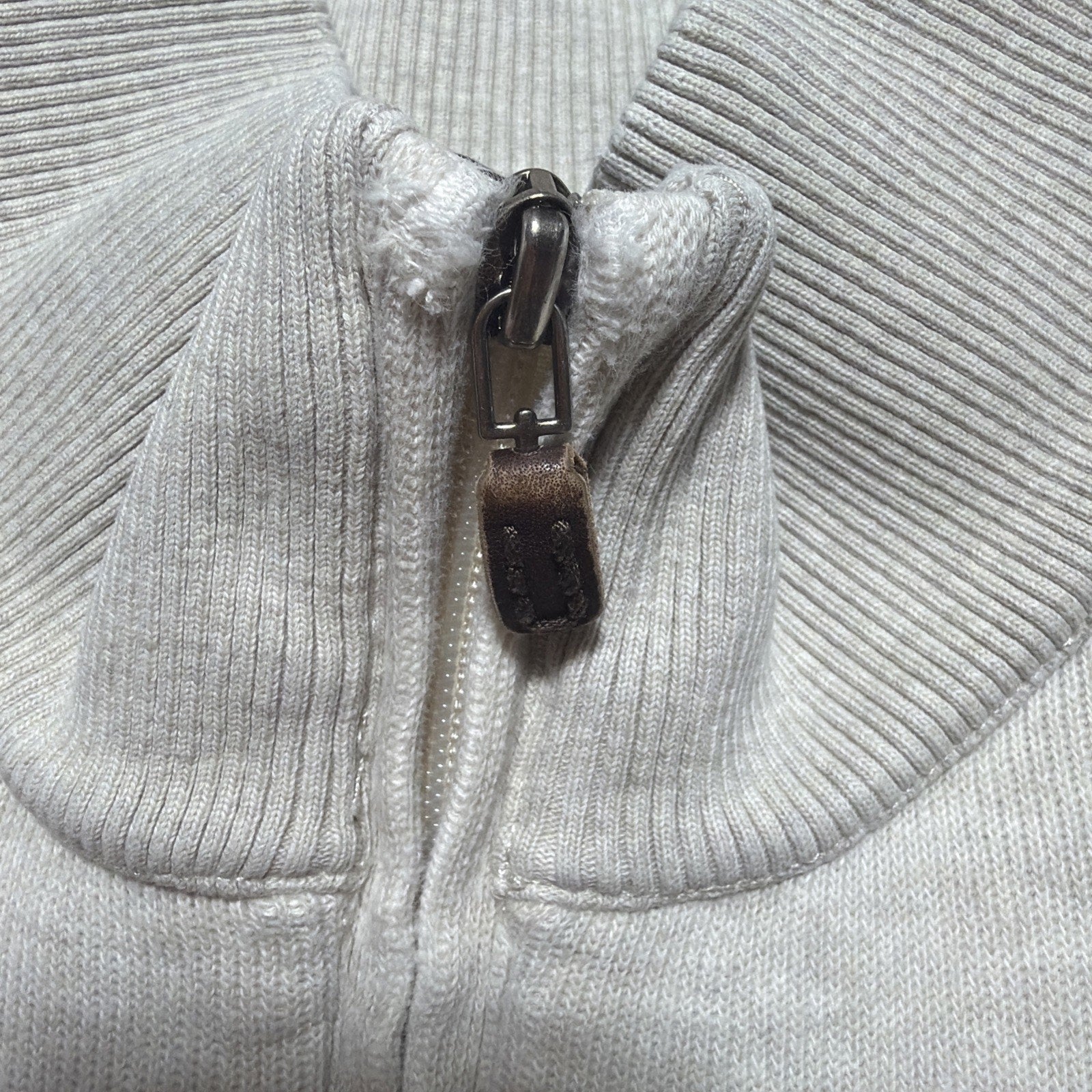 Eddie Bauer Quarter Zip Pullover Sweater Mens XL Beige Cotton Mock Neck