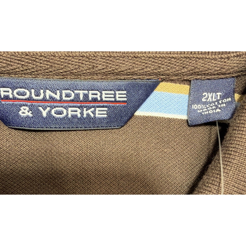 Roundtree & Yorke 40's 2-Ply Pique Short Sleeve Polo NWT Brown Stripe Men's 2XLT