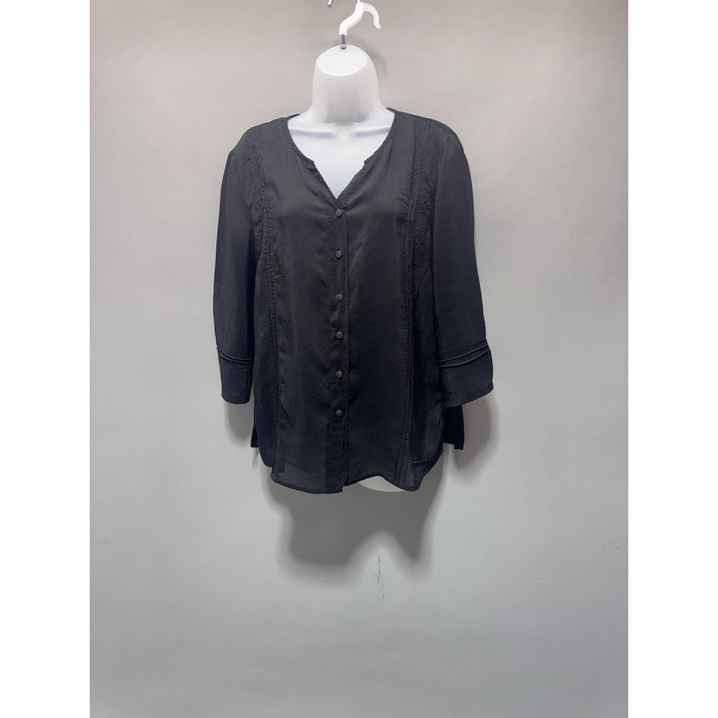 Russ Berens Malibu White 100% Linen LS Button Front Tunic Women’s Size Large USA