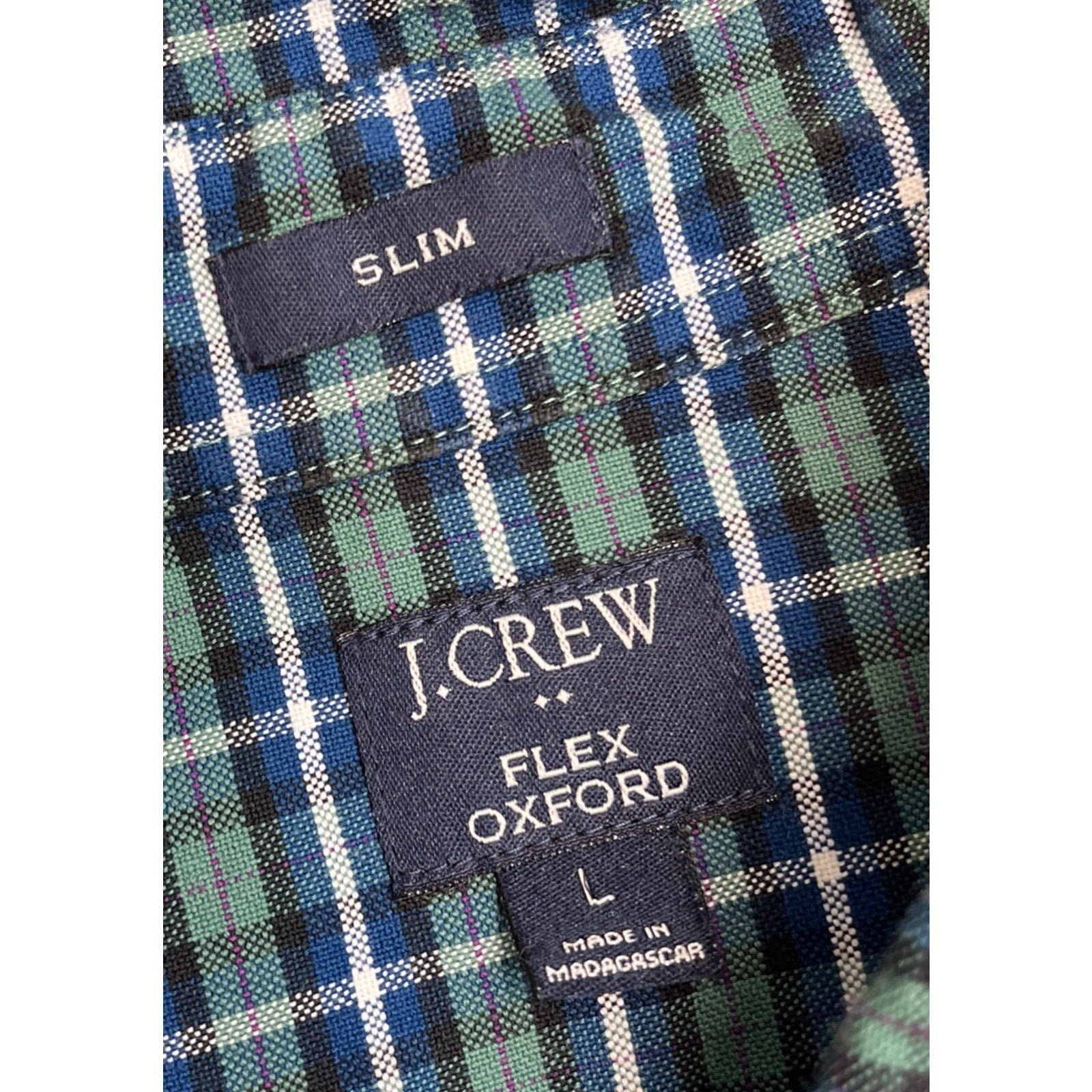 J Crew Shirt Men Large Green Plaid Flex Slim Fit Oxford Long Sleeve
