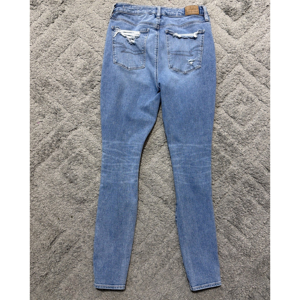 American Eagle Denim Jeans Women Sz 8 Super Hi Rise Jegging Light Wash Normcore