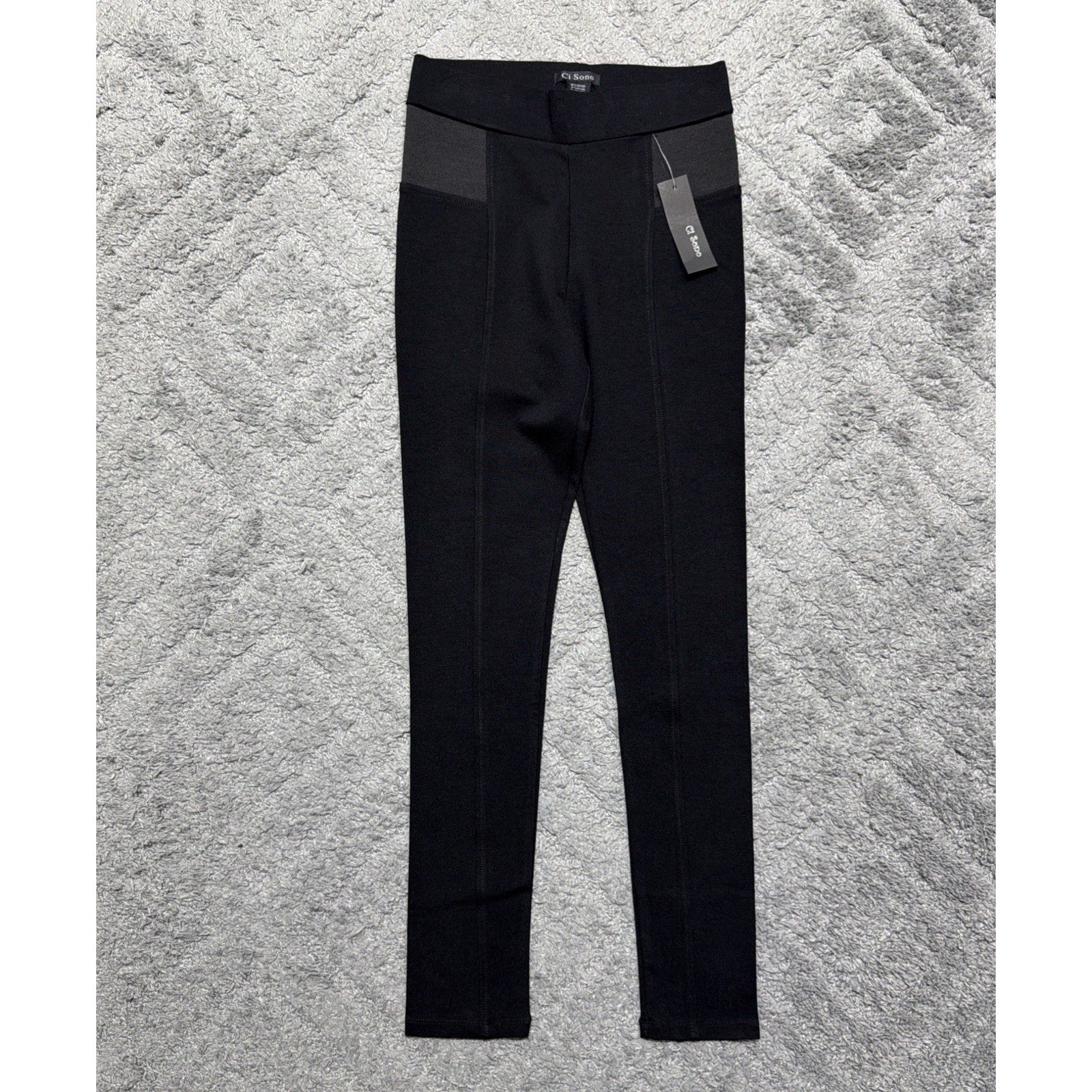 Womens S High Rise Ponte Black Full Length Leggings Pants stretch Ci Sono NWT