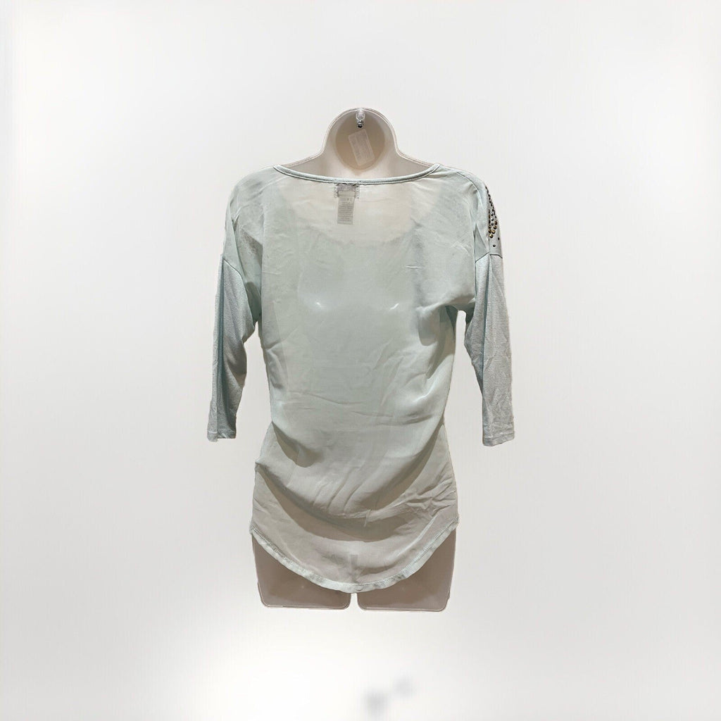 Eyelash Couture Light BlueFloral Sleeve Embellished 3/4 Sleeve Blouse Women's XS