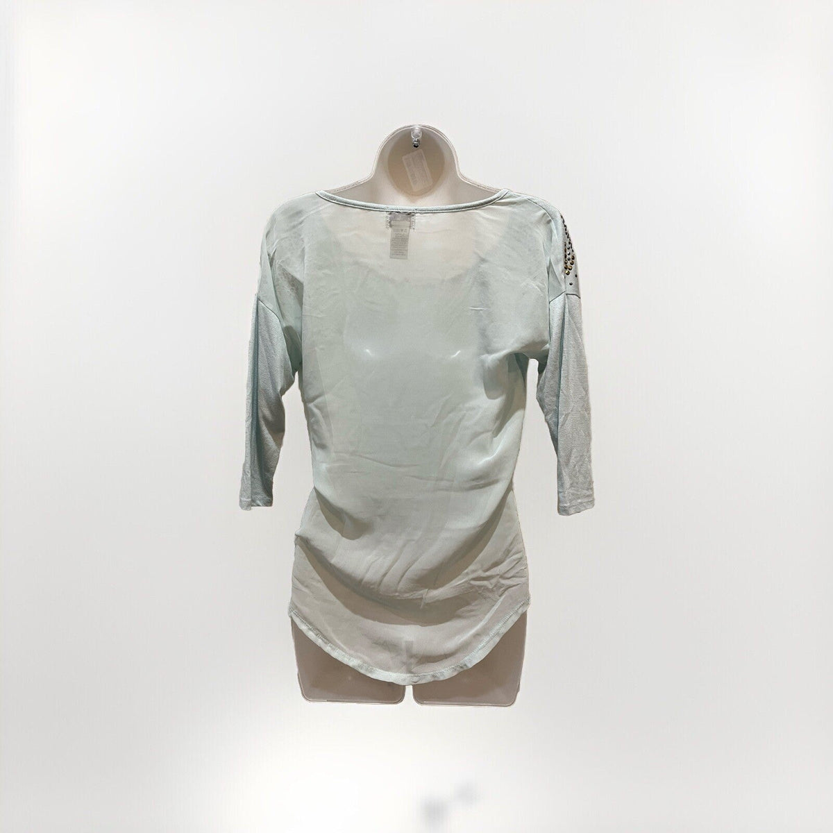 Eyelash Couture Light BlueFloral Sleeve Embellished 3/4 Sleeve Blouse Women's XS