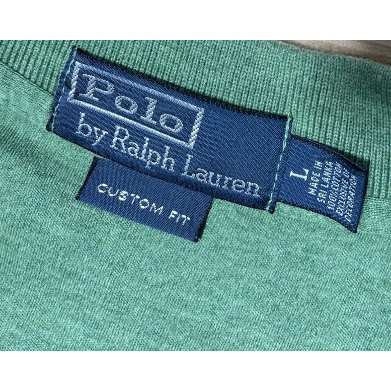 Ralph Lauren Polo Shirt Mens L Green Heather Cotton Short Sleeve Custom Fit