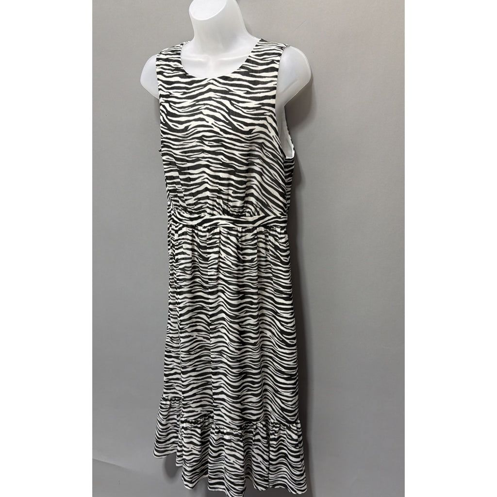 J.Crew Zebra Print Midi Dress Womens 8 Tiered Sleeveless Fit & Flare NWT $110