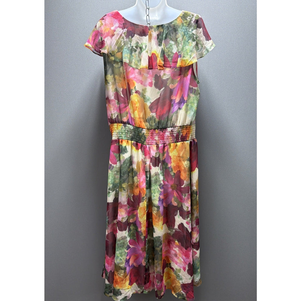 Vince Camuto Floral Playful Paisley Smocked Waist Midi Dress 2X Sleeveless New