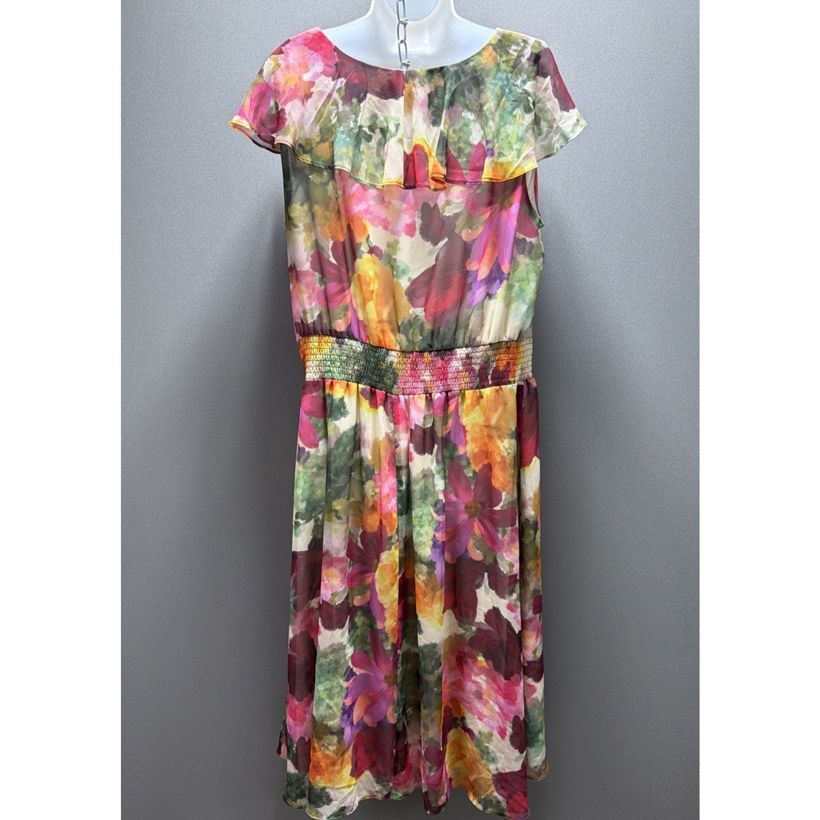 Vince Camuto Floral Playful Paisley Smocked Waist Midi Dress 2X Sleeveless New