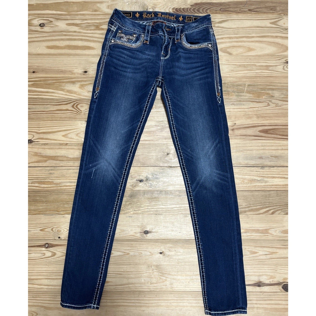 Rock Revival Alanis Skinny Jeans Thick Stitch Embroidered Size 27