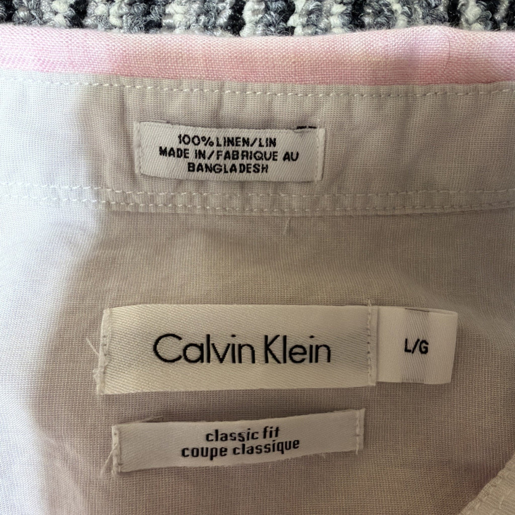 Calvin Klein 100% Linen Long Sleeve Button Up Shirt Large Pink Solid Pockets