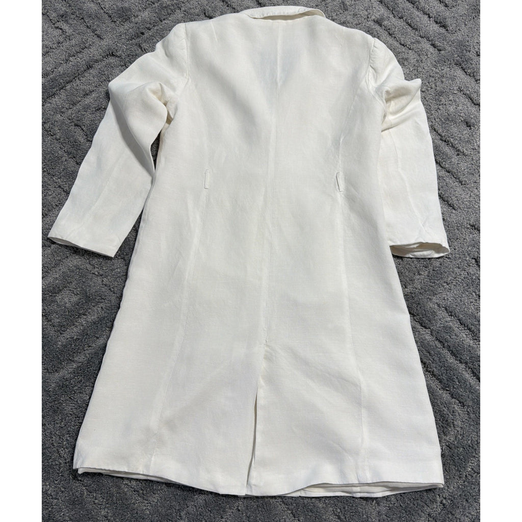 Women’s Annie Alexander Vintage Linen Blend White Lined Coat SZ 12